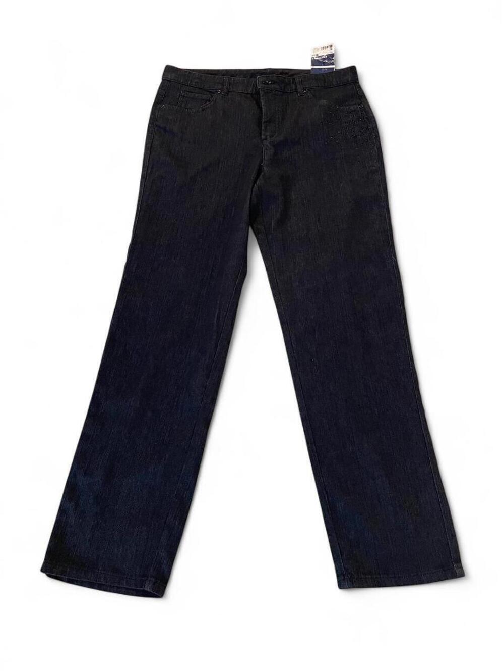 Basic Editions Women’s Straight Jeans Black Denim 5-Pocket Rhinestone